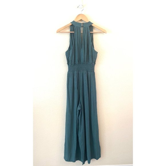 By Anthropologie Green Bionda Plisse Wide Leg Jump Suit Size Medium Petite - Picture 7 of 11
